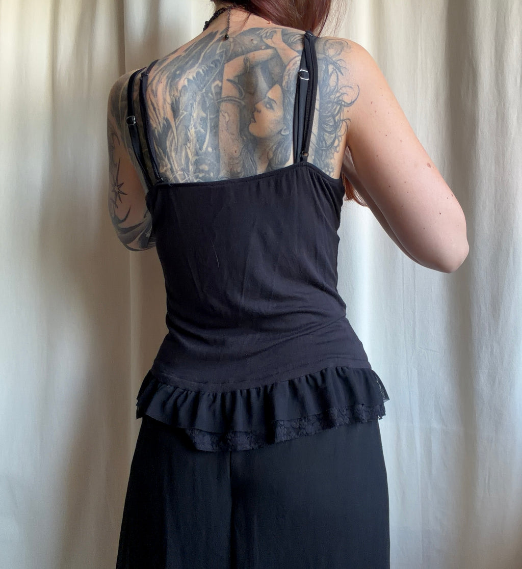Débardeur noir à dentelle florale style romantic goth whimsigoth - taille M