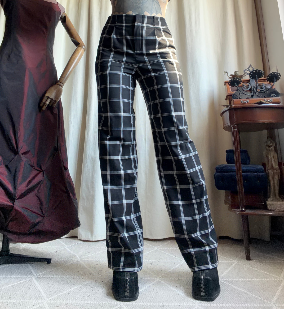 Pantalon taille haute à carreaux style office siren punk - taille S