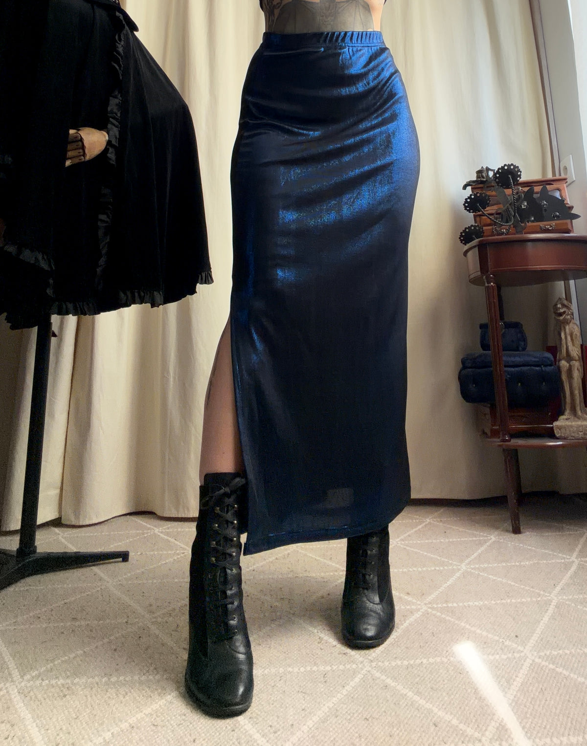 Jupe longue bleu nuit à fente made in France – taille S/M