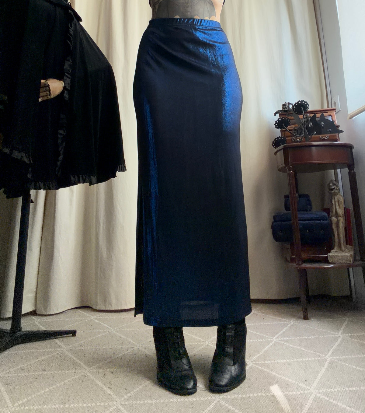 Jupe longue bleu nuit à fente made in France – taille S/M