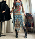 Save The Queen baroque floral print asymmetric hem dress – size S/M/L