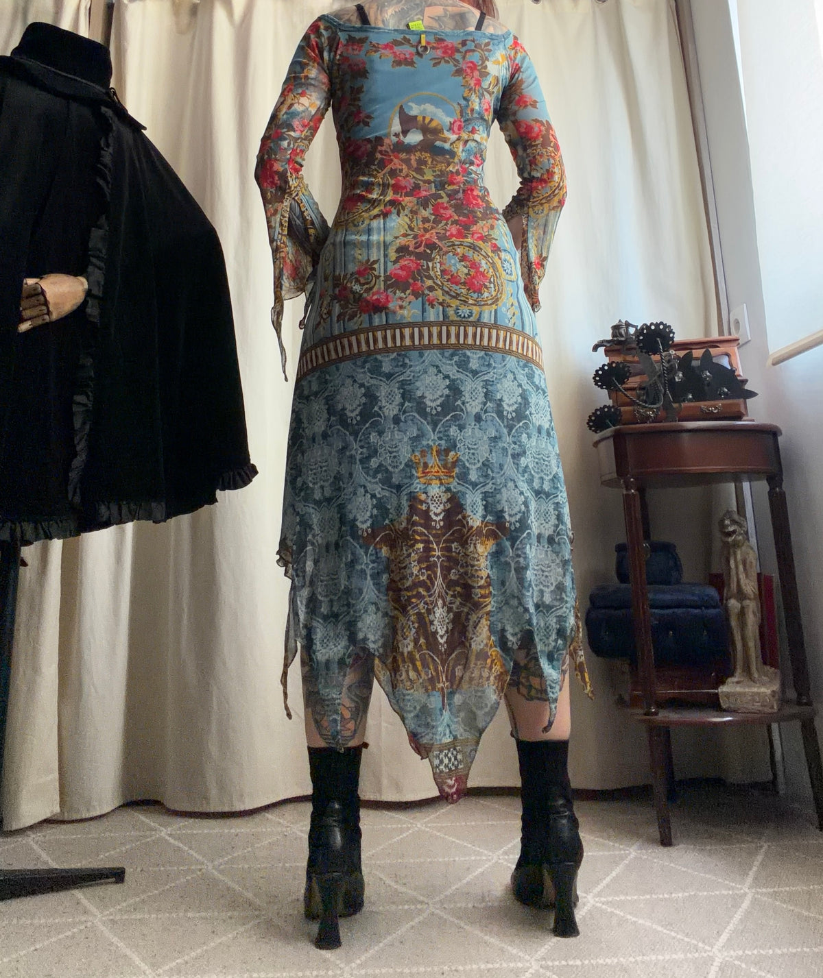 Save The Queen baroque floral print asymmetric hem dress – size S/M/L
