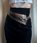 Ceinture large cuir à crochet et ornements métal style western goth - taille ajustable