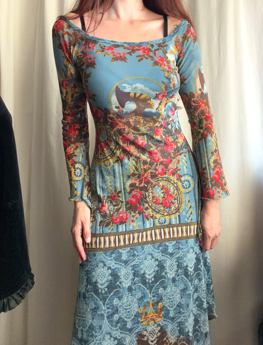 Save The Queen baroque floral print asymmetric hem dress – size S/M/L