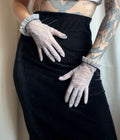 Black & white striped gloves with ruffle cuffs - gothic Victorian cabaret