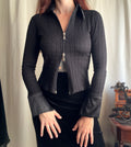 Chemise noire cintrée à double tirette et texture en relief – taille XS/S