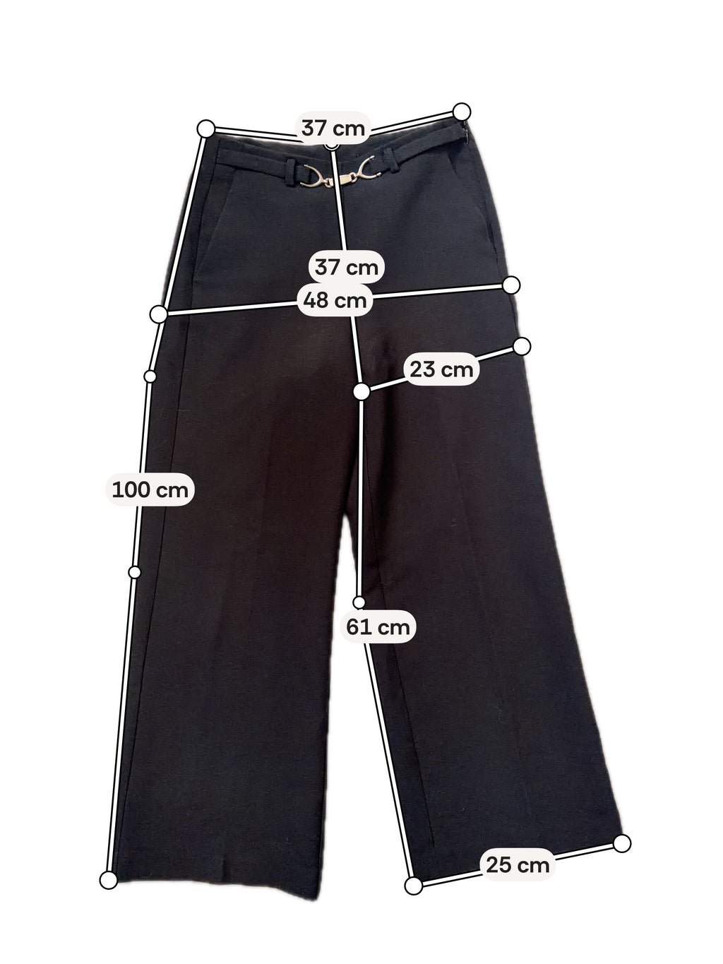 Pantalon noir taille haute jambes larges ceinture anneaux style corporate goth office siren Y2K - taille S
