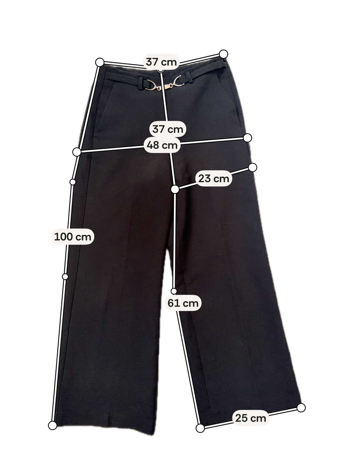 Pantalon noir taille haute jambes larges ceinture anneaux style corporate goth office siren Y2K - taille S