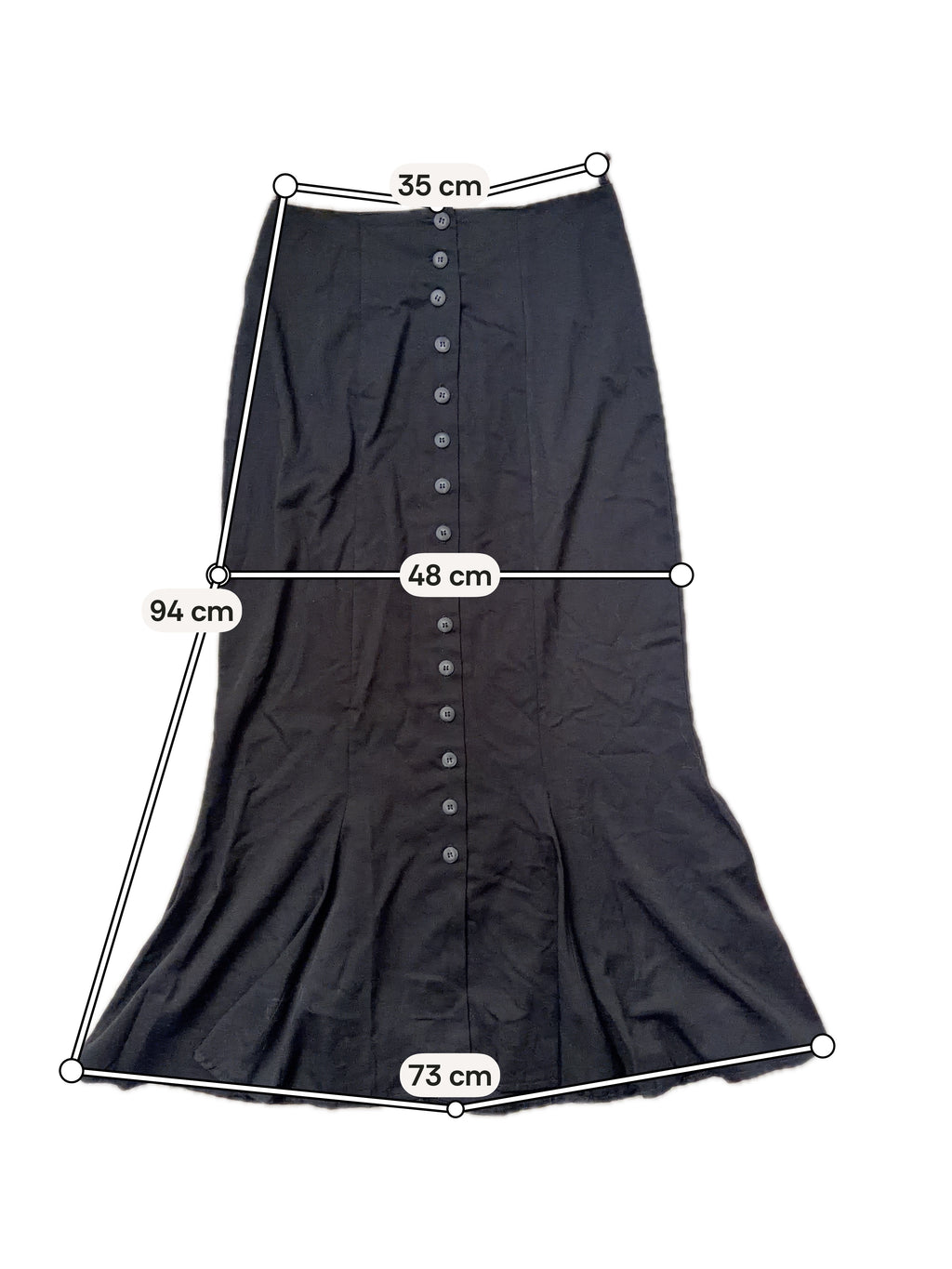 Jupe longue noire boutonnée coupe sirène - gothique victorien vampire 90s - taille S