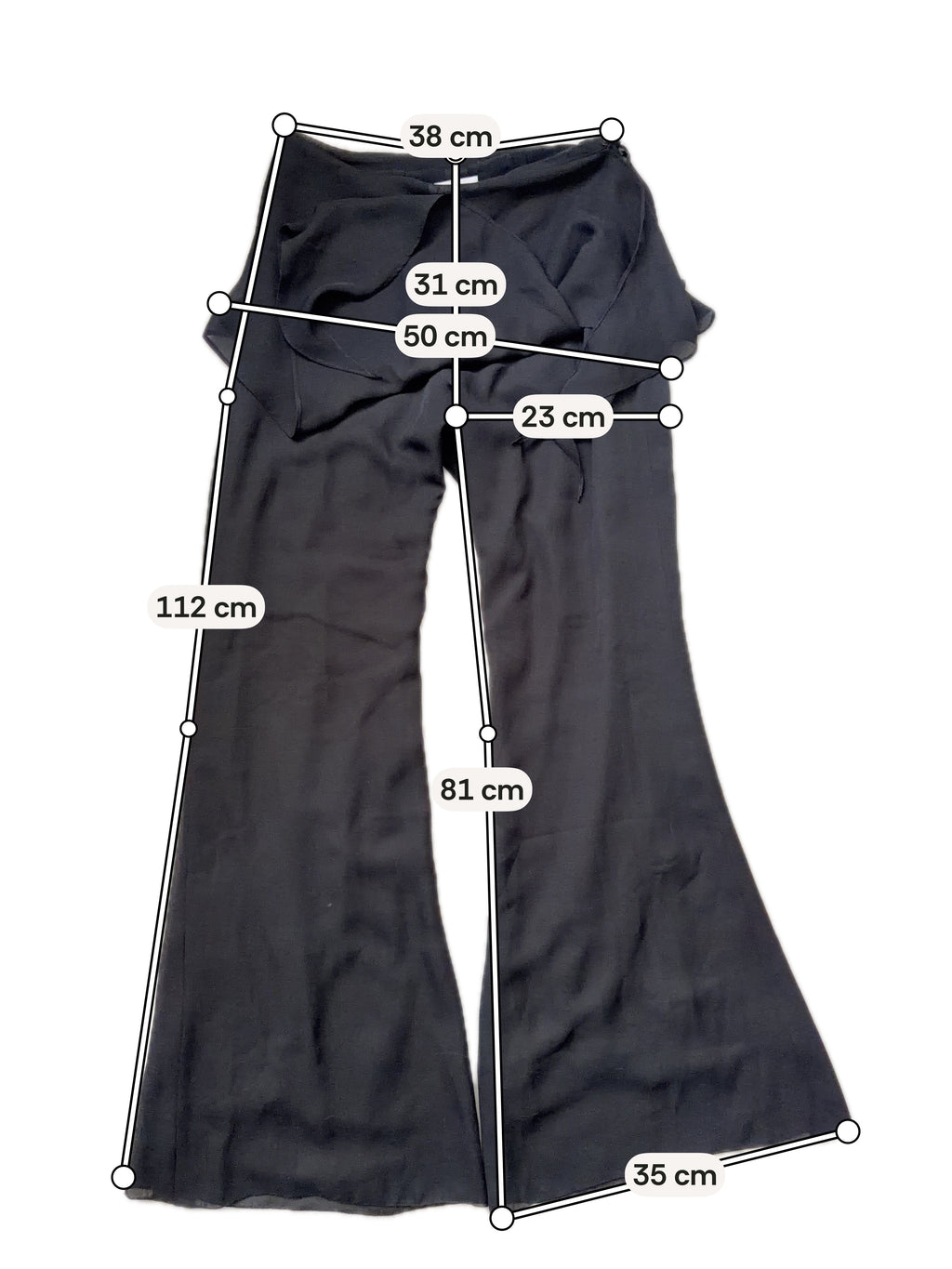 Pantalon noir jambes larges avec jupe intégrée goth avant-garde - taille S
