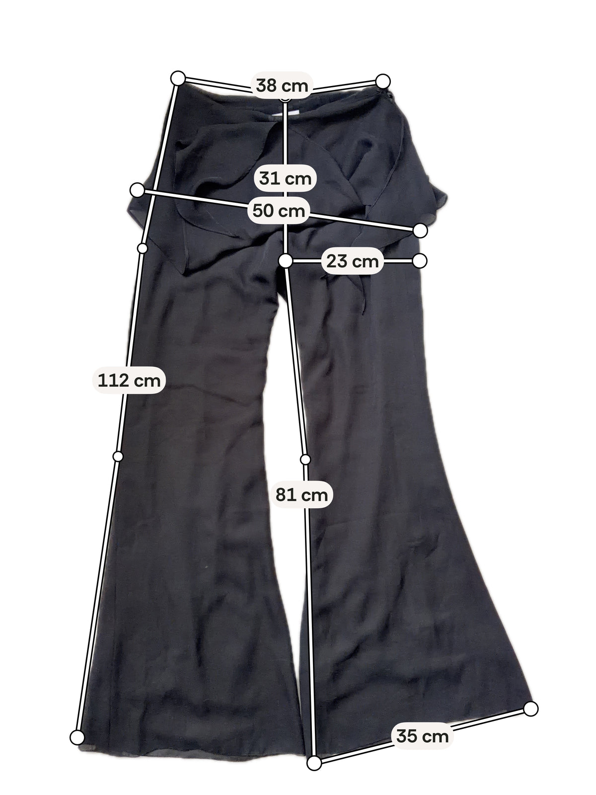 Pantalon noir jambes larges avec jupe intégrée goth avant-garde - taille S
