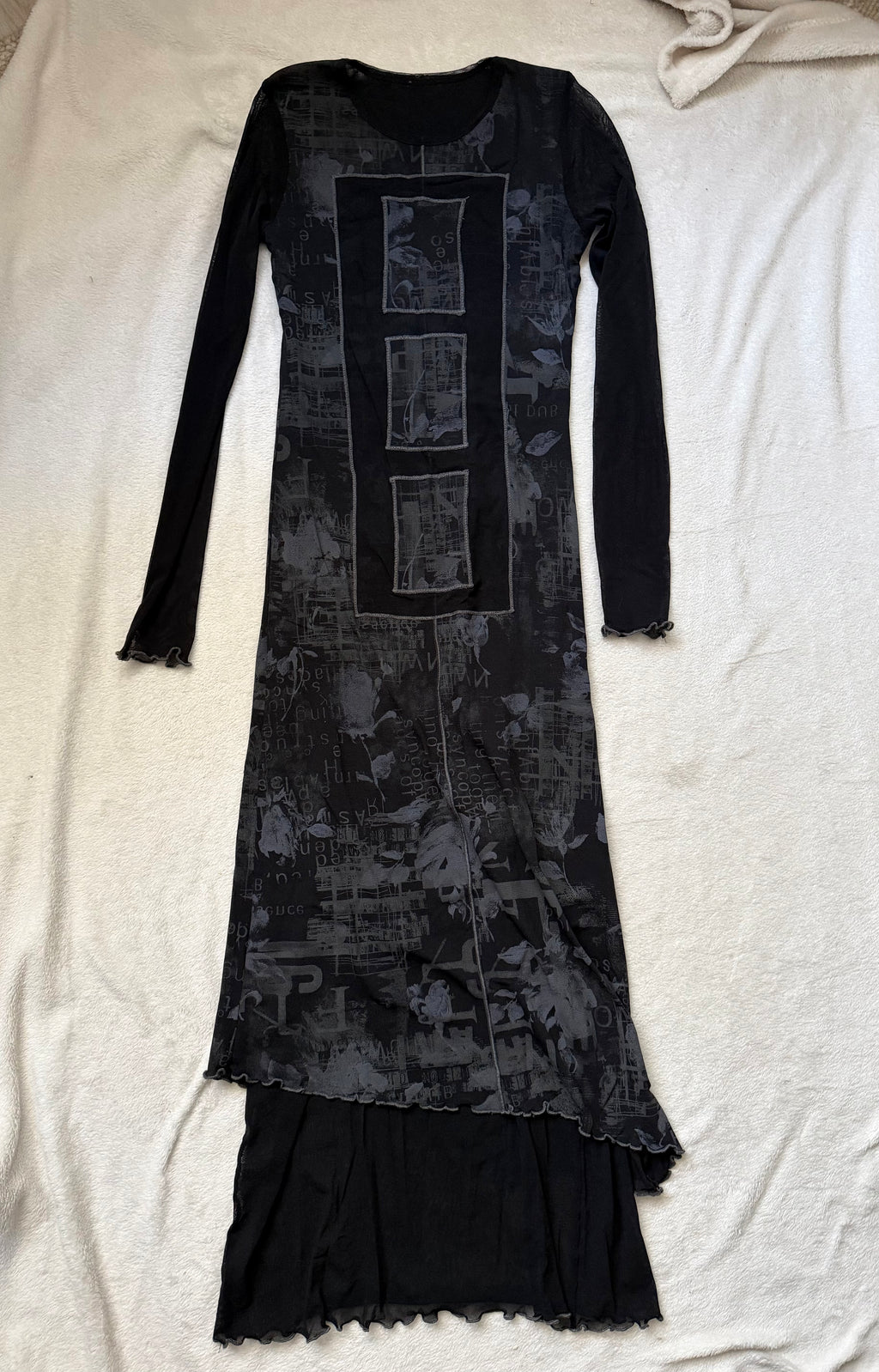 Graphic avant-garde goth cyber Y2K mesh maxi dress - size S