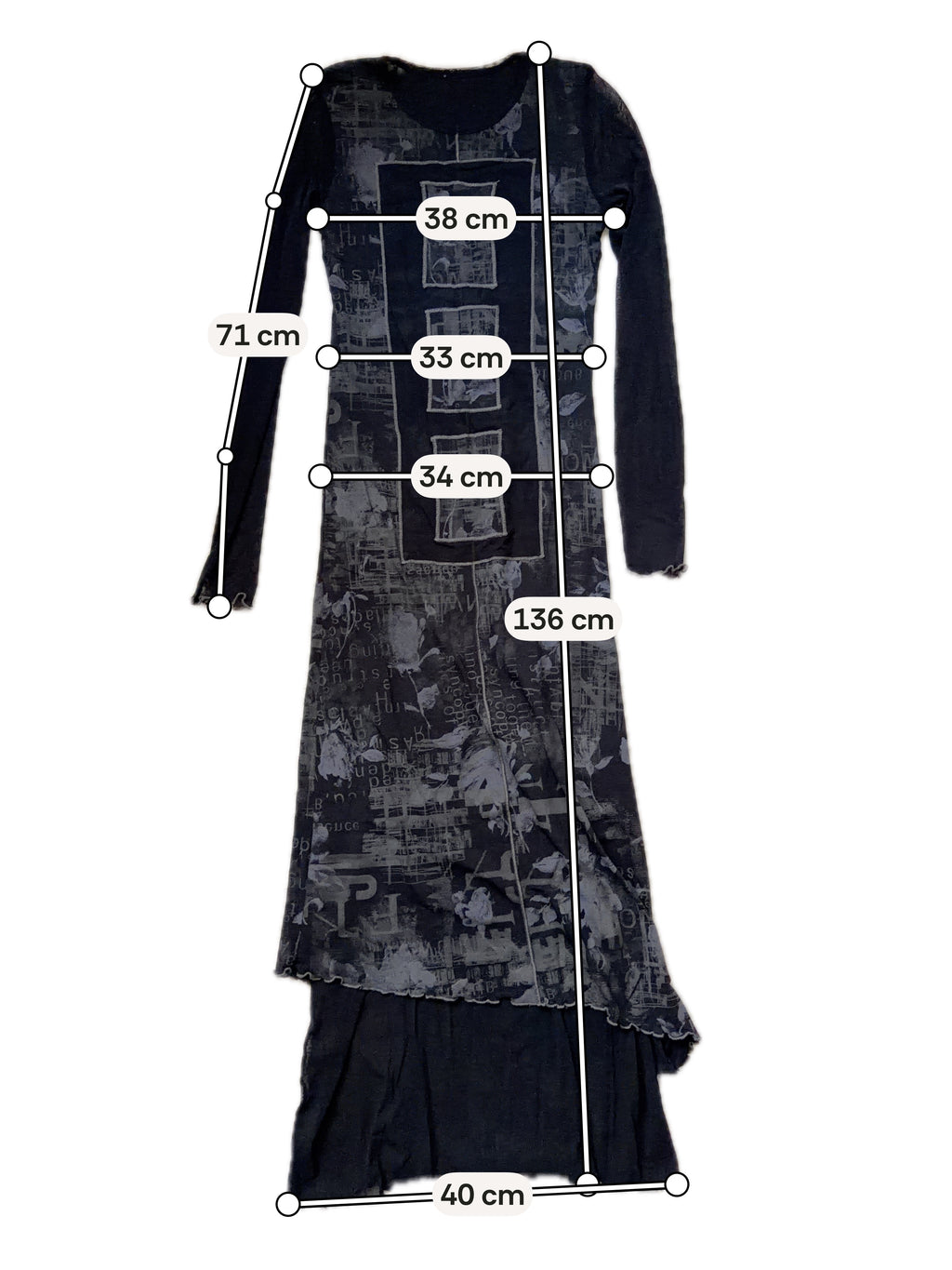 Graphic avant-garde goth cyber Y2K mesh maxi dress - size S