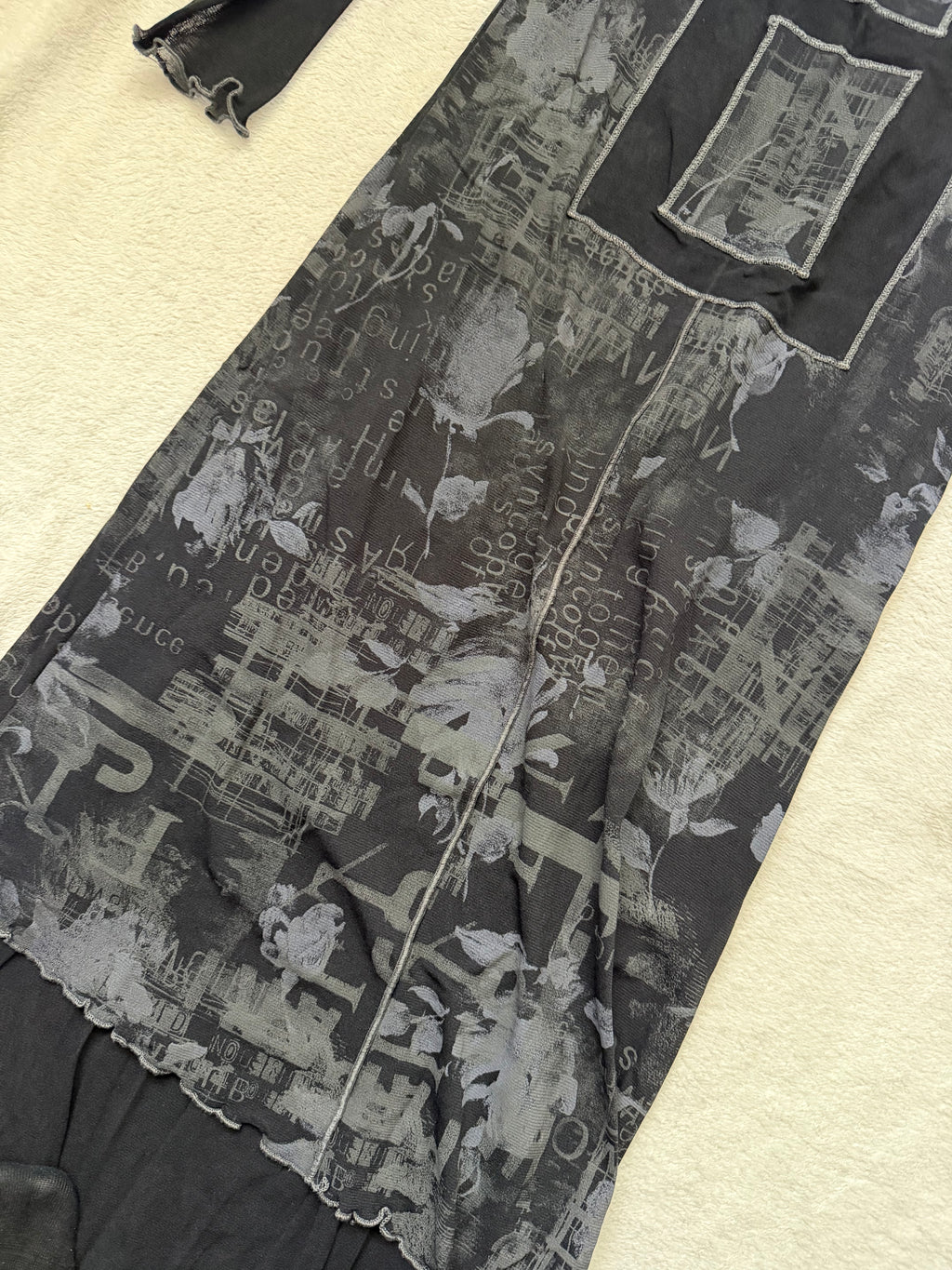 Graphic avant-garde goth cyber Y2K mesh maxi dress - size S
