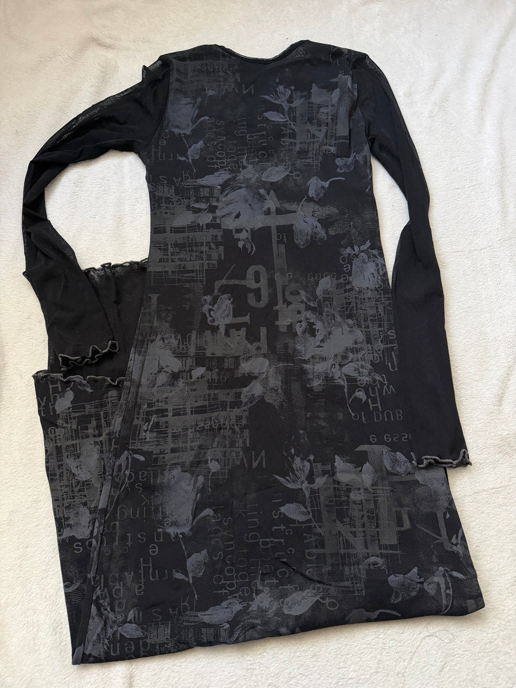 Graphic avant-garde goth cyber Y2K mesh maxi dress - size S