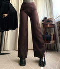 Pantalon marron en lin taille haute jambes larges – taille S