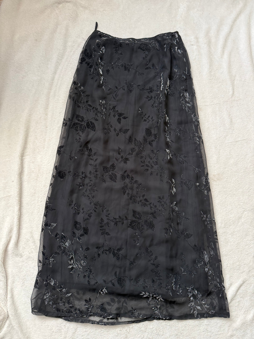 Jupe longue noire & mesh velours dévoré floral style romantic goth whimsigoth 90s - taille S