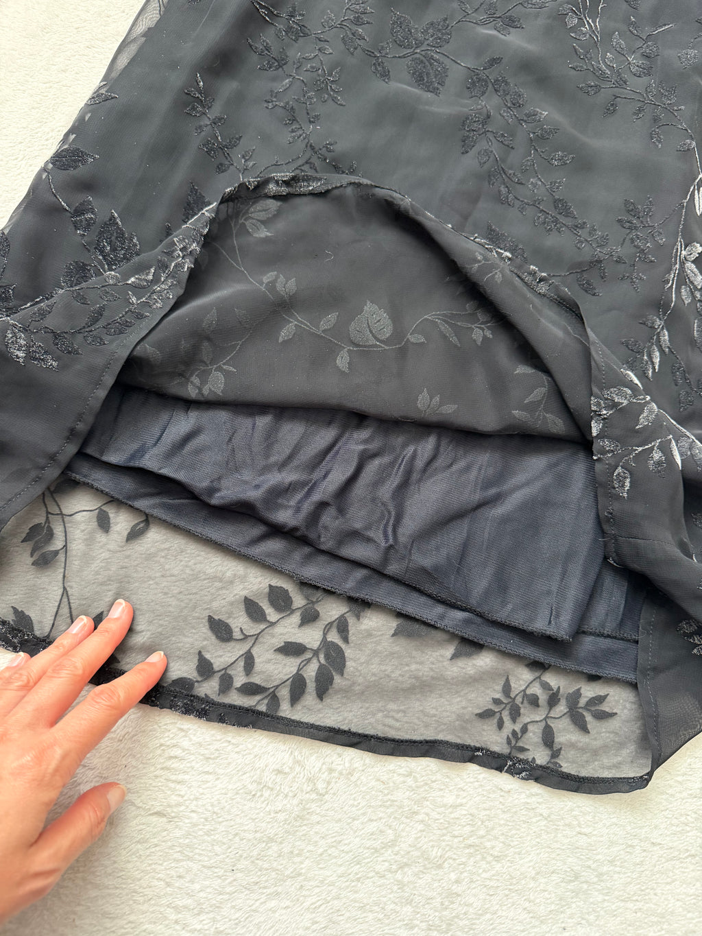Jupe longue noire & mesh velours dévoré floral style romantic goth whimsigoth 90s - taille S