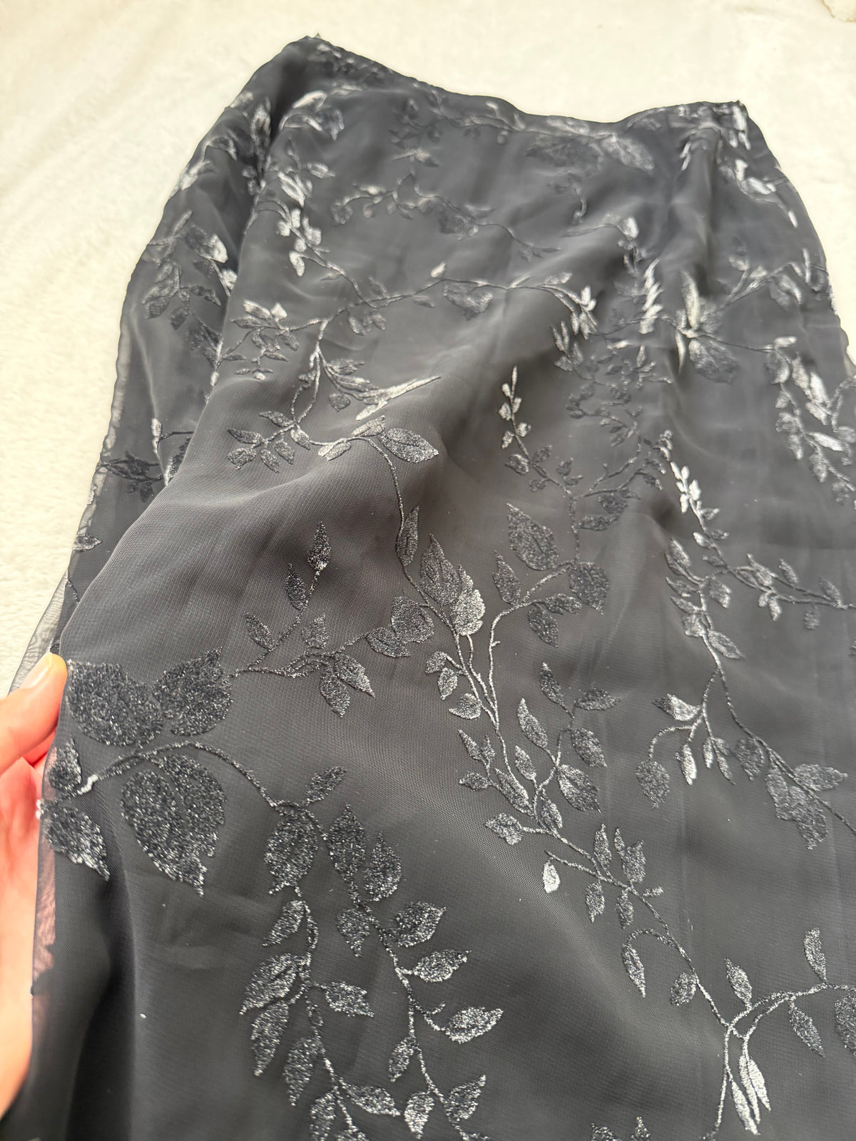 Jupe longue noire & mesh velours dévoré floral style romantic goth whimsigoth 90s - taille S