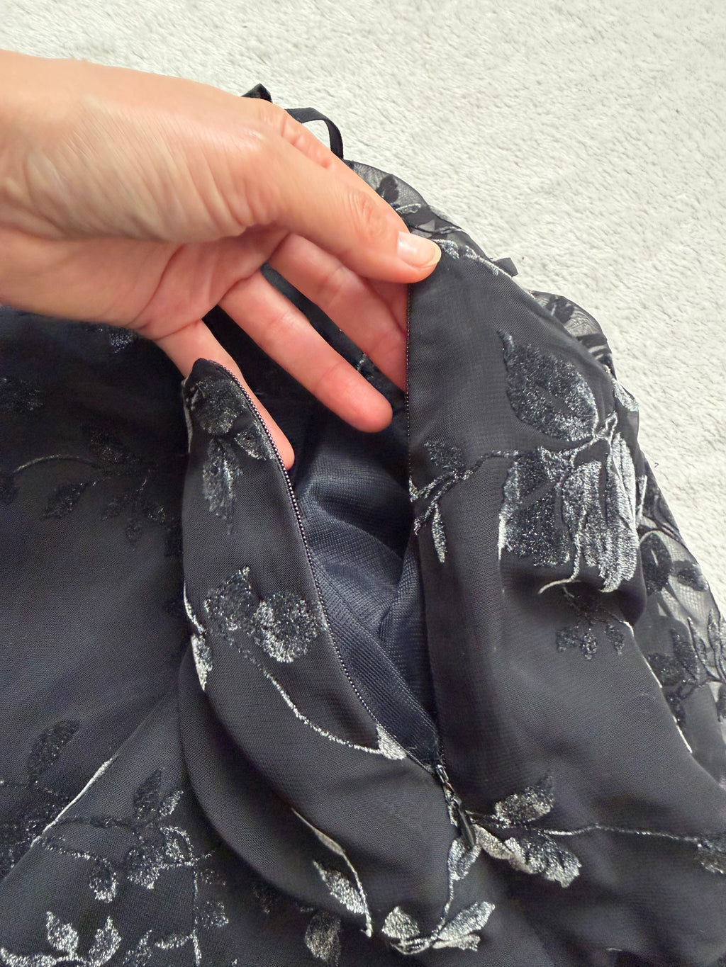 Jupe longue noire & mesh velours dévoré floral style romantic goth whimsigoth 90s - taille S