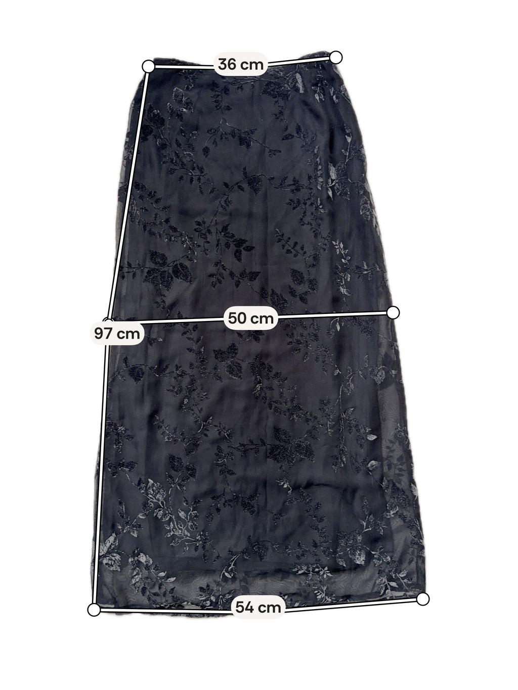 Jupe longue noire & mesh velours dévoré floral style romantic goth whimsigoth 90s - taille S