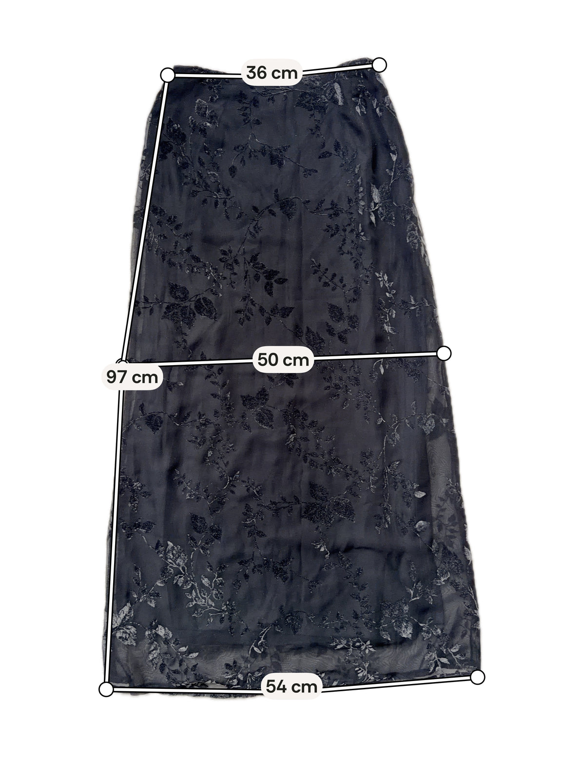 Jupe longue noire & mesh velours dévoré floral style romantic goth whimsigoth 90s - taille S