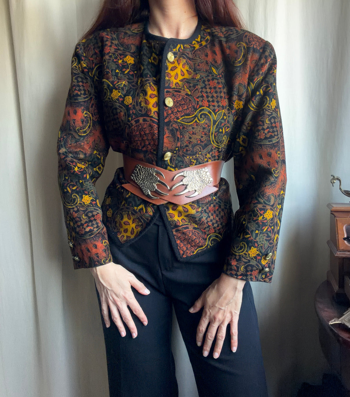 Veste vintage motif paisley baroque style whimsigoth tapestry 90s - taille M/L