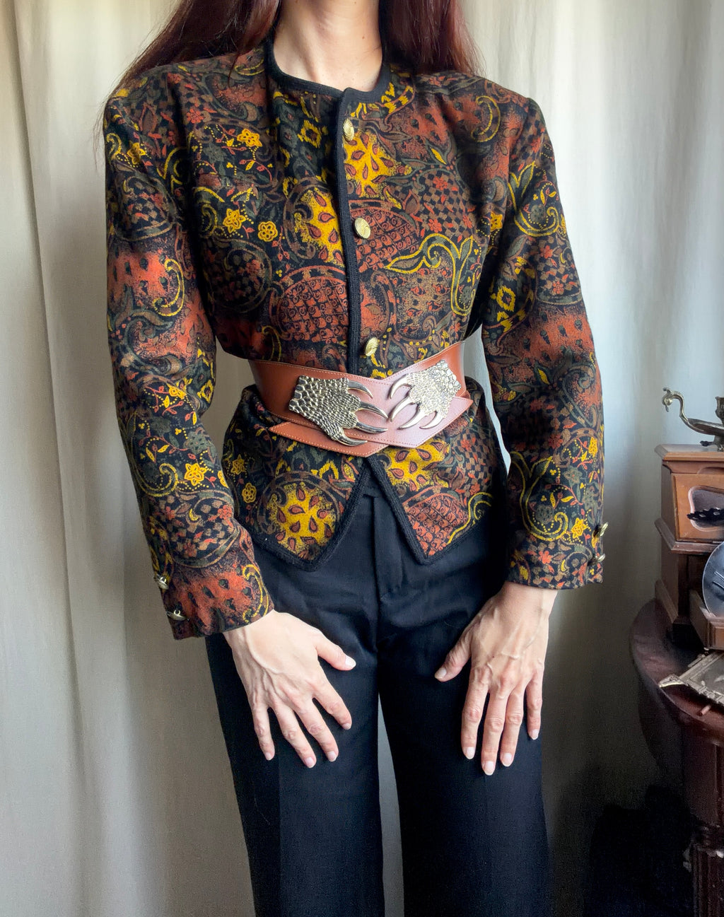 Veste vintage motif paisley baroque style whimsigoth tapestry 90s - taille M/L