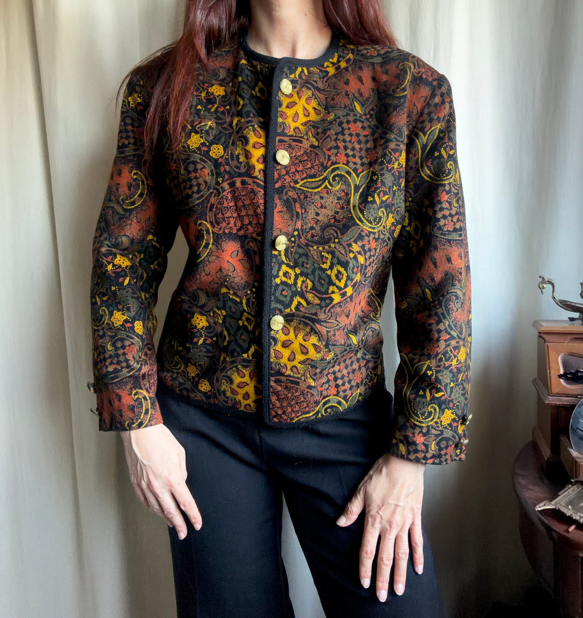 Veste vintage motif paisley baroque style whimsigoth tapestry 90s - taille M/L