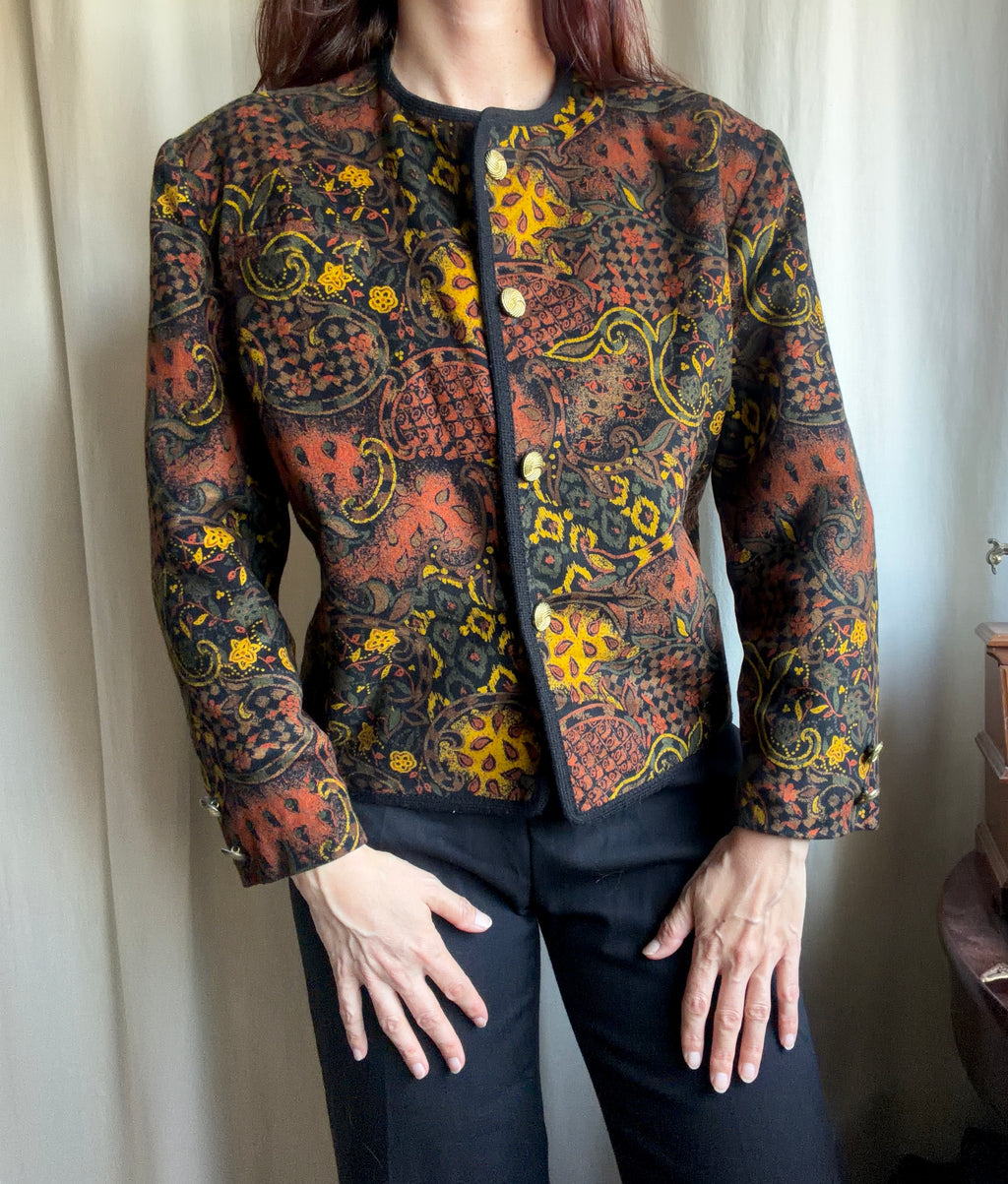 Veste vintage motif paisley baroque style whimsigoth tapestry 90s - taille M/L