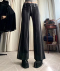 Pantalon noir et blanc pinstripe taille basse évasé – taille S