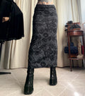 Jupe longue gris anthracite imprimé floral – whimsigoth dark romantic 90s – taille S/M