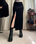 Jupe longue noire en velours fendue – vampire goth dark romantic 90s – taille S/M