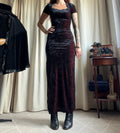 Long black velvet burgundy-tinged slit dress – 90s gothic vampire – size S
