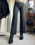 Pantalon noir rayé taille basse à anneaux style office siren 00s - taille M