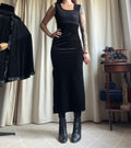 Long black velvet dress with textured sequin bust – goth glamour 90s Y2K – size S/M