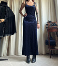 Midnight blue devoré velvet long dress with arabesque patterns – size M/L