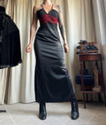 Robe longue satin noir broderies rouges sous poitrine – vampire goth 90s Y2K – taille S
