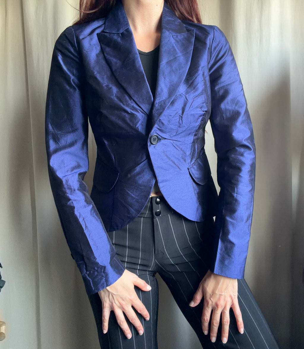 Blazer court bleu nuit en soie style office siren dark feminine - taille S