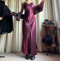 Satin burgundy/raspberry long dress with stole, 90s prom night style – size S/M
