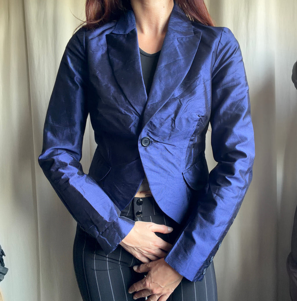 Blazer court bleu nuit en soie style office siren dark feminine - taille S