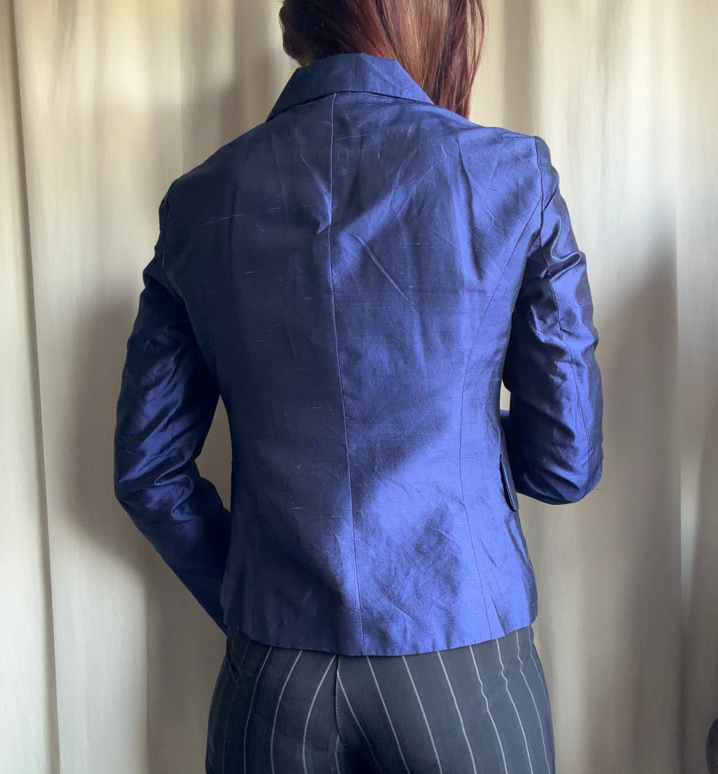 Blazer court bleu nuit en soie style office siren dark feminine - taille S
