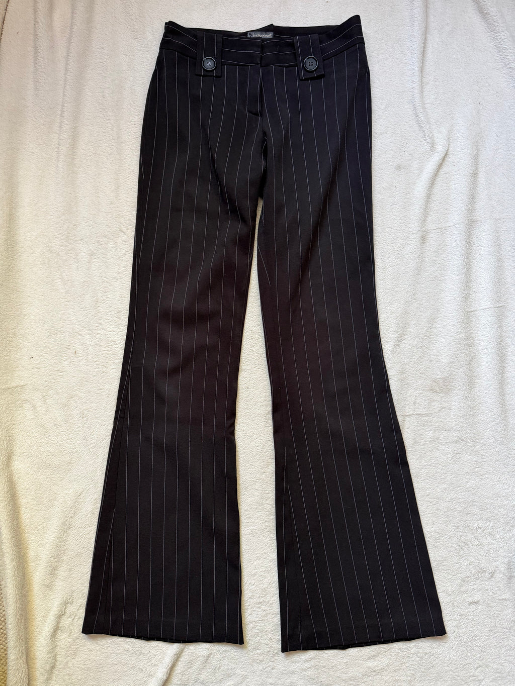 Pantalon noir flare taille basse à rayures style corporate goth office siren - taille XS