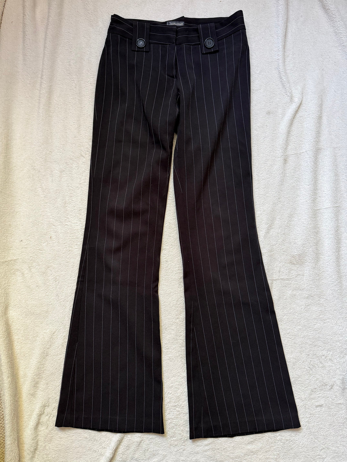 Pantalon noir flare taille basse à rayures style corporate goth office siren - taille XS