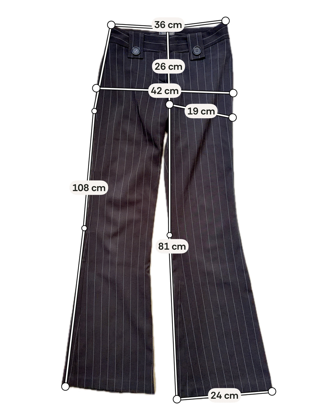 Pantalon noir flare taille basse à rayures style corporate goth office siren - taille XS