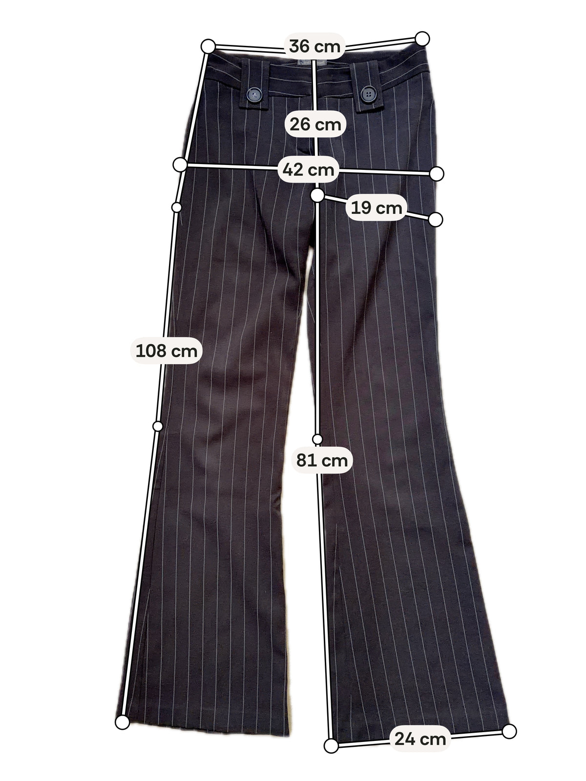 Pantalon noir flare taille basse à rayures style corporate goth office siren - taille XS