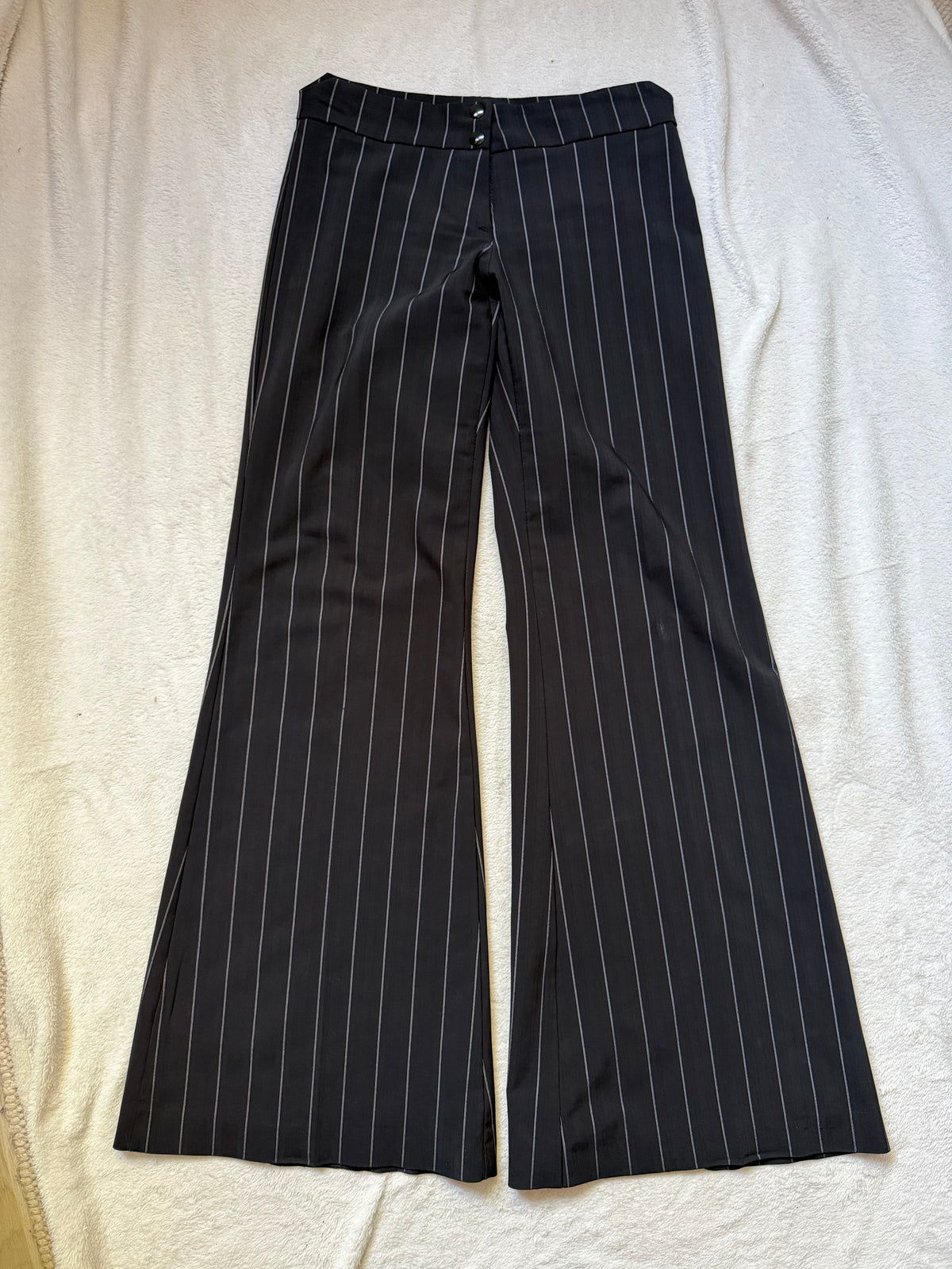 Pantalon noir à fines rayures jambes très évasées style office siren - taille S