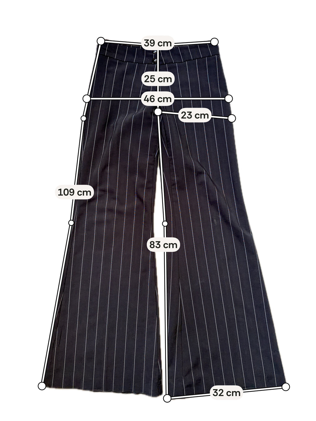 Pantalon noir à fines rayures jambes très évasées style office siren - taille S