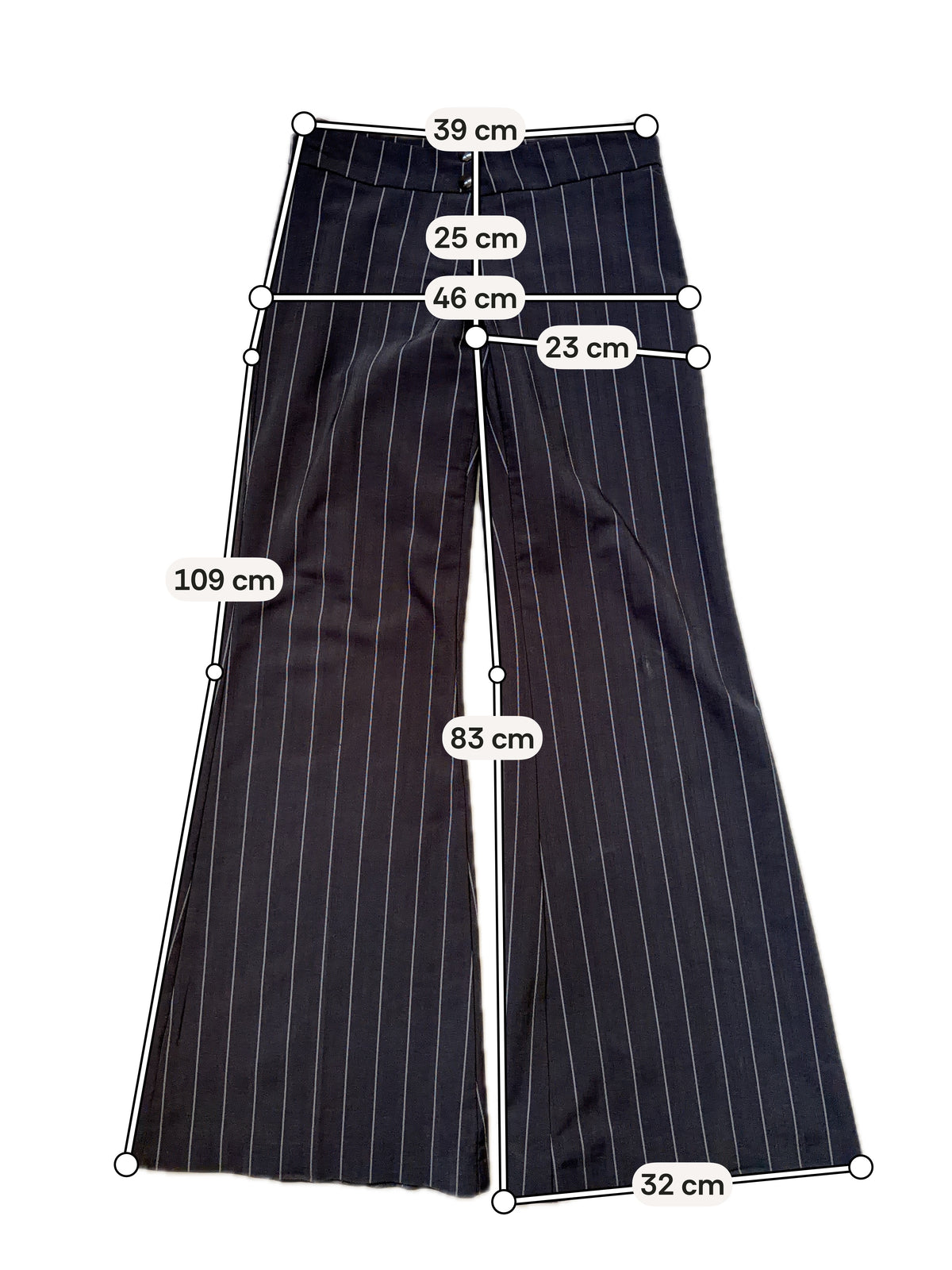 Pantalon noir à fines rayures jambes très évasées style office siren - taille S