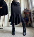 Jupe midi noire coupe sirène volants asymétriques  – taille S